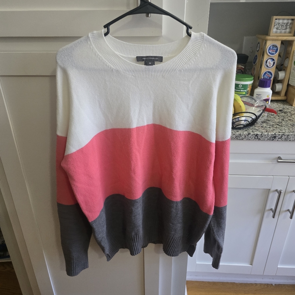 French Connection Colorblock Sweater - White, Pink, and Gray